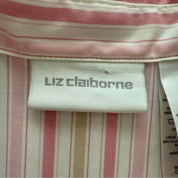 Liz Claiborne Pink Striped Button Down Top - Picture 3 of 7